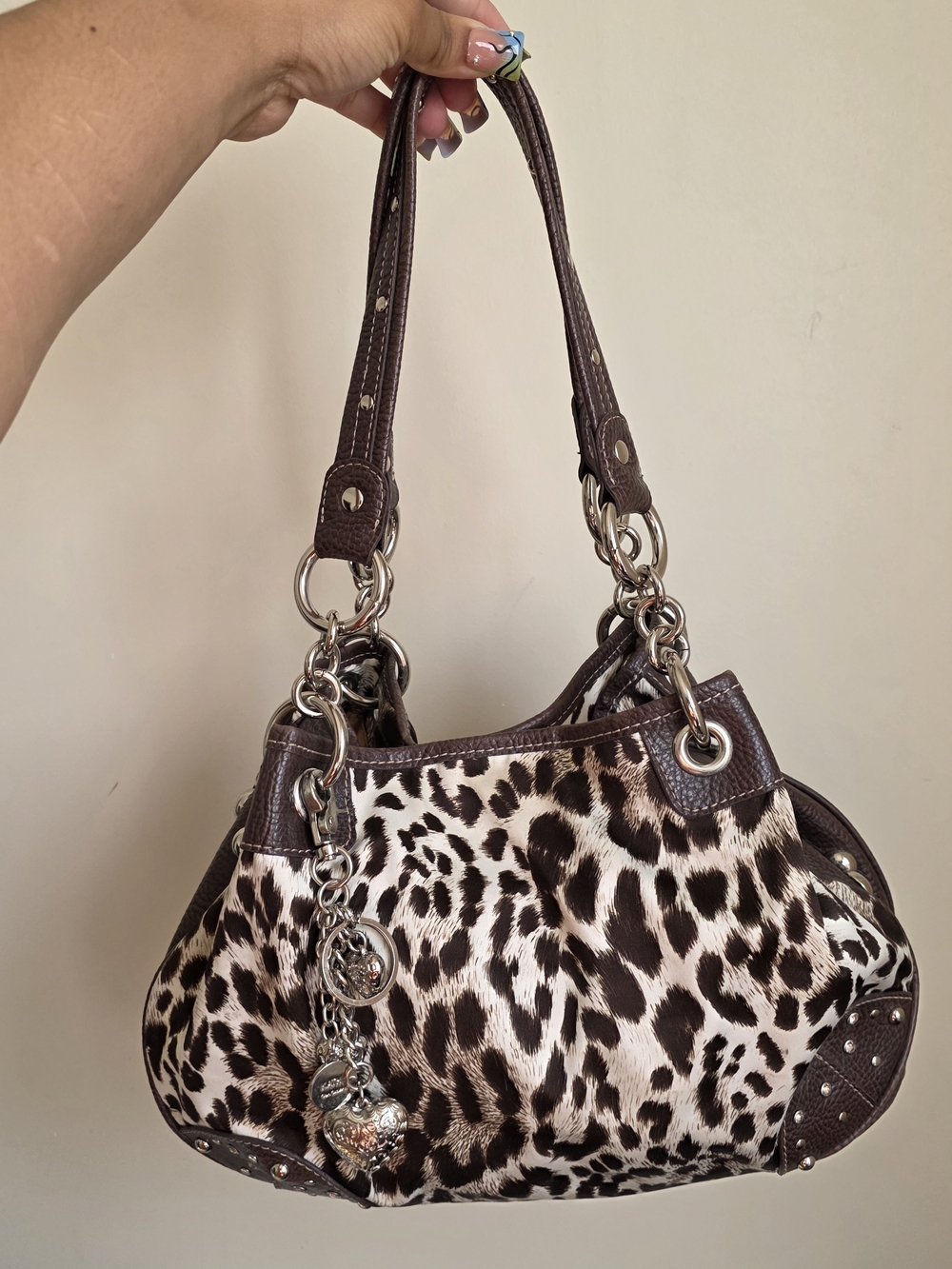 Kathy Van Zeeland Brown and Cream Leopard Print Shoulder Bag